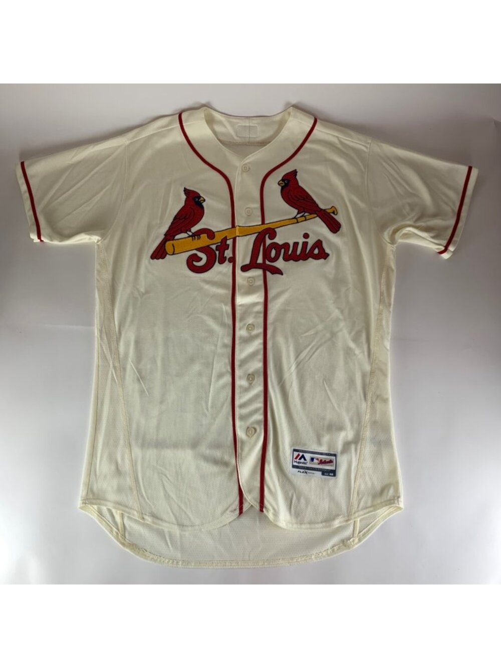 St Louis Cardinals Cream Authentic Stitched Majestic Flex Base Jersey Mens 48